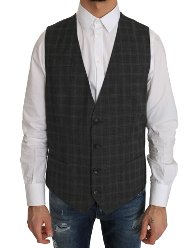 Dolce & Gabbana Elegant Checkered Wool Vest For The Urbane Men's Man In Gray