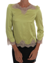 Dolce & Gabbana Green Silk Stretch Blouse Top In Green