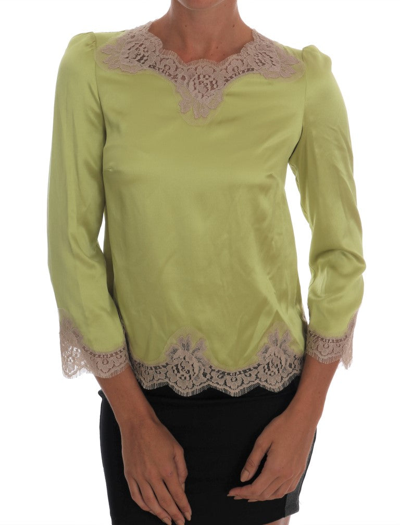 Dolce & Gabbana Elegant Floral Lace Silk Women's Blouse In Green