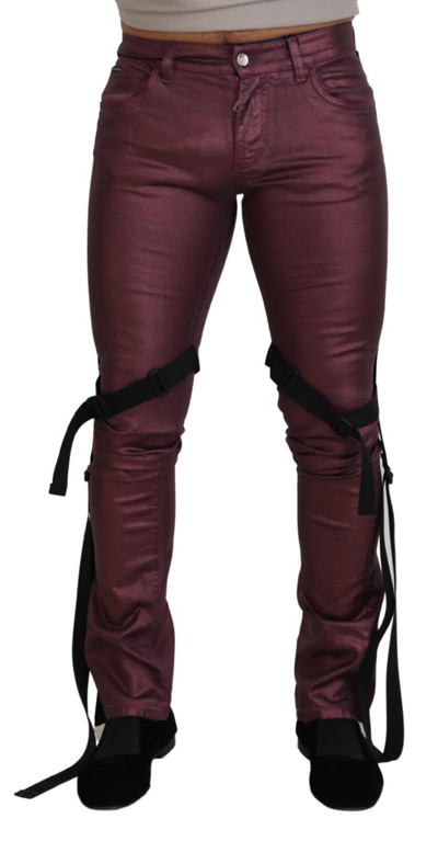 Dolce & Gabbana Magenta Cotton Men Casual Harness Denim Men's Jeans In Pink