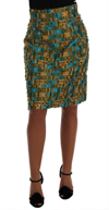 DOLCE & GABBANA DOLCE & GABBANA ELEGANT GREEN JACQUARD HIGH WAIST WOMEN'S SKIRT