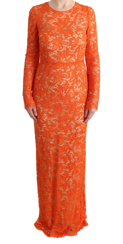 Dolce & Gabbana Orange Floral Ricamo Sheath Long Dress