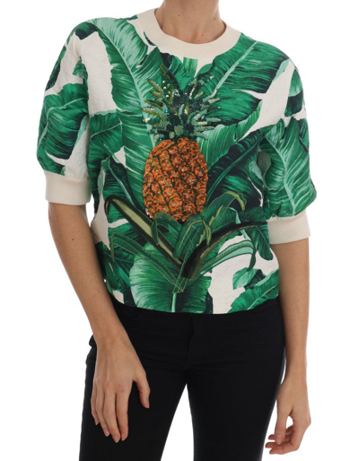 Dolce & Gabbana Pineapple Banana Sequins Crewneck Sweater In Multicolor