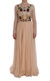 Dolce & Gabbana Pink Silk Floral Crystal Maxi Gown Dress In Pink