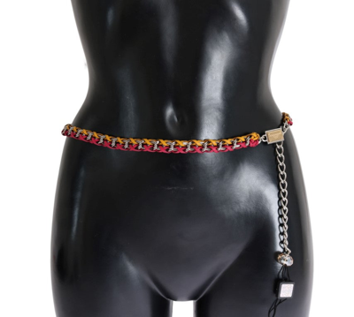 Dolce & Gabbana Red Yellow Leather Crystal Belt In Multicolor