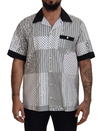 Dolce & Gabbana White Black Patterned Button Down Shirt In Black And White