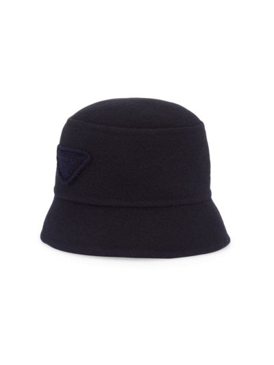 Prada Men's Velour Cloth Bucket Hat In Navy Blue