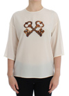 Dolce & Gabbana White Sequined Key Silk Blouse T-shirt Top In White