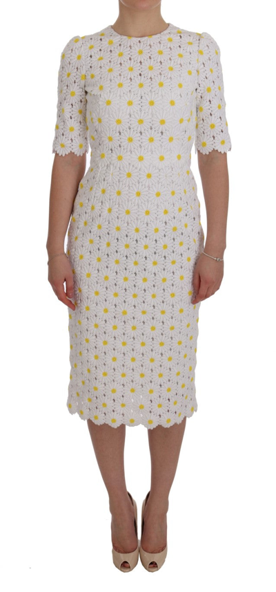 DOLCE & GABBANA DOLCE & GABBANA SUNFLOWER RICAMO SHEATH WOMEN'S DRESS