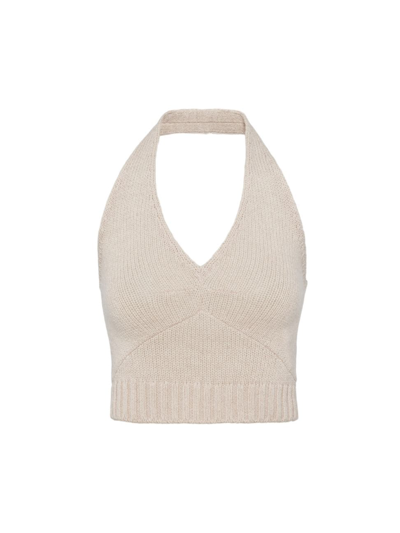 Prada Sleeveless Wool And Cashmere Top In Beige