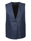 Amiri Collarless Single Breast Denim Vest In Blue