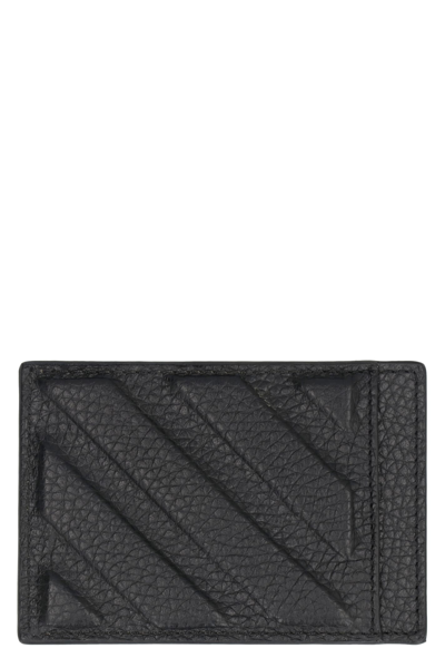 Off-white Leather Card Holder In Black