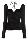 Ganni Black Blouse With Criss-cross Straps And Long Sleeves In Recycled Fabric Woman