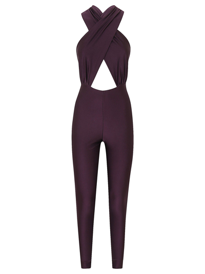The Andamane Kendall Shiny Stretch Lycra Jumpsuit in Pink