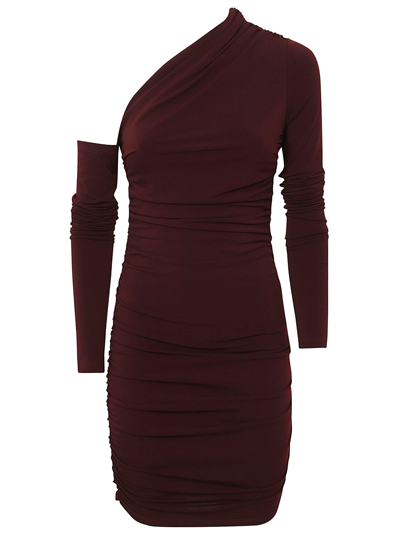 The Andamane Olimpia Mini One Shoulder Draped Mini Dress In Rouge Noir