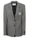 Msgm Embellished Single Breasted Checked Blazer In Grey