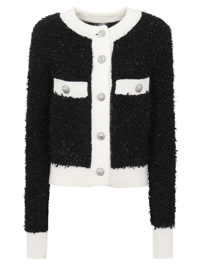 Balmain Buttoned Textured Knit Cardigan In Black