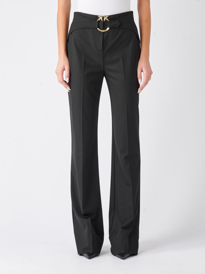 Pinko Buckle-embellishment Flared Trousers In Black