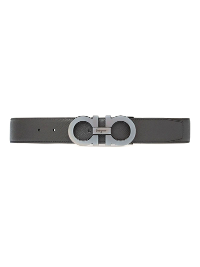 Ferragamo Reversible And Adjustable Gancini Belt In Grey