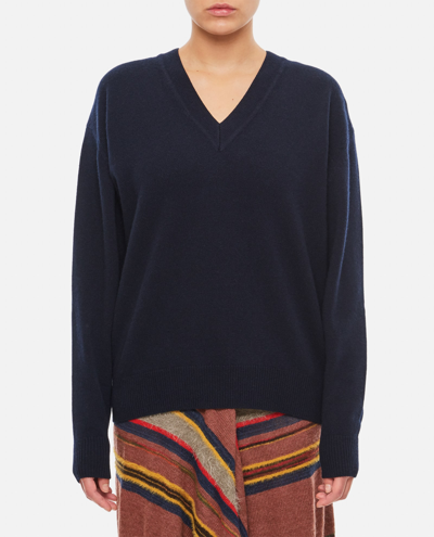Plan C Wool Cashmere V Neck Sweater In Blue