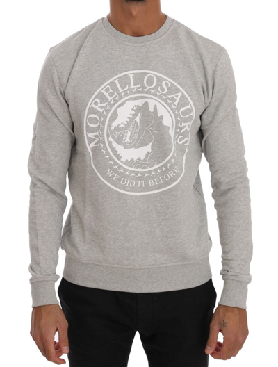 Frankie Morello Chic Morellosaurs Crewneck Cotton Men's Sweater In Gray