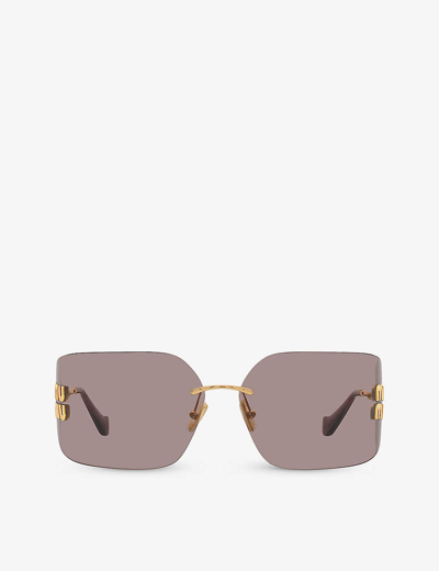 MIU MIU WOMENS GOLD MU 54YS SQUARE-FRAME METAL SUNGLASSES
