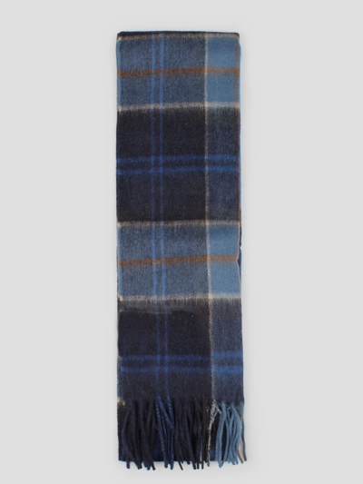 Barbour Wool Cashmere Tartan Scarf In Blue