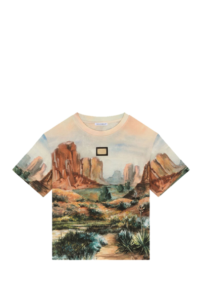 Dolce & Gabbana Kids' Graphic-print Cotton T-shirt In Multicolour