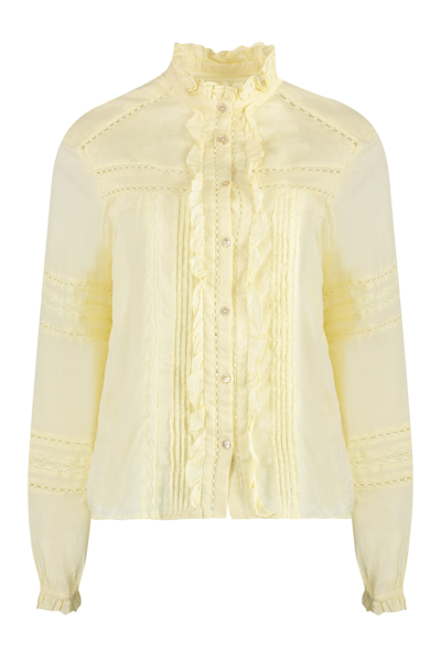 Marant Etoile Metina Ruffled Cotton Long Sleeve Shirt In Yellow