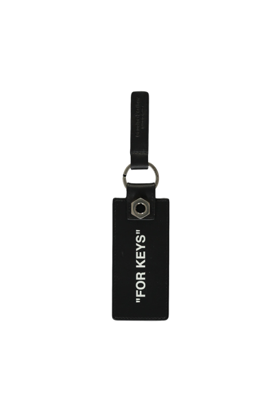 Off-white Quote Leather Keyring In Black