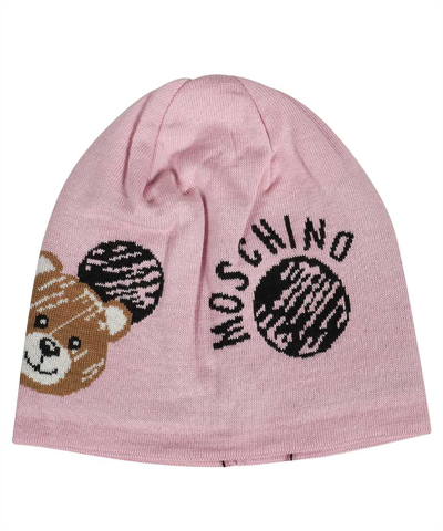 Moschino Logo Wool Beanie In Pink
