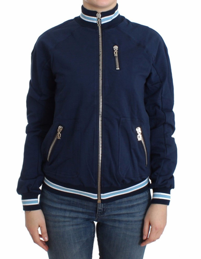 John Galliano Zip Cotton Cardigan In Blue