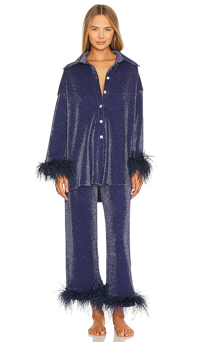 Sleeper Cosmos Oversized Metallic Pajama Set In Navy