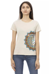 TRUSSARDI ACTION TRUSSARDI ACTION BEIGE SHORT SLEEVE TEE WITH FRONT WOMEN'S PRINT