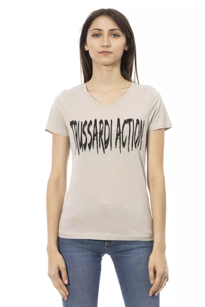 Trussardi Action Elegant V-neck Tee With Chic Front Women's Print In Beige