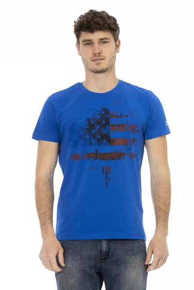 TRUSSARDI ACTION TRUSSARDI ACTION ELEGANT BLUE SHORT SLEEVE TEE WITH FRONT MEN'S PRINT