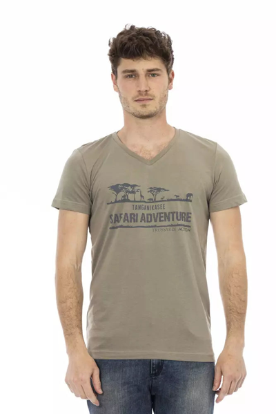 Trussardi Action Elegant V-neck Tee With Chic Front Men's Print In Brown