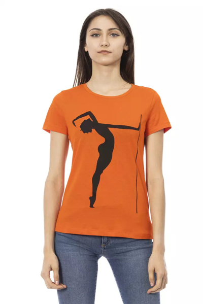 Trussardi Action Chic Orange Round Neck Tee With Front Women's Print