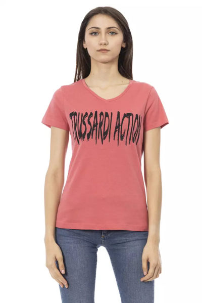Trussardi Action Elegant Pink V-neck Tee With Chic Women's Print