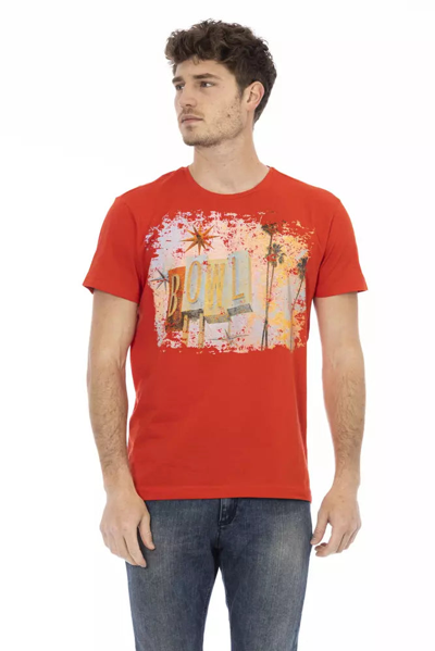 Trussardi Action Vibrant Red Round Neck Tee With Graphic Men's Print