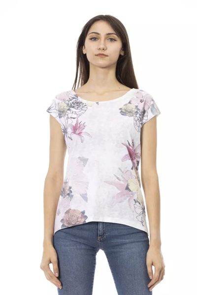 Trussardi Action Chic White Cotton-blend Tee With Bold Women's Print