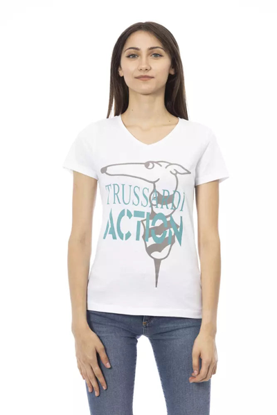 Trussardi Action Chic V-neck Tee With Front Women's Print In White