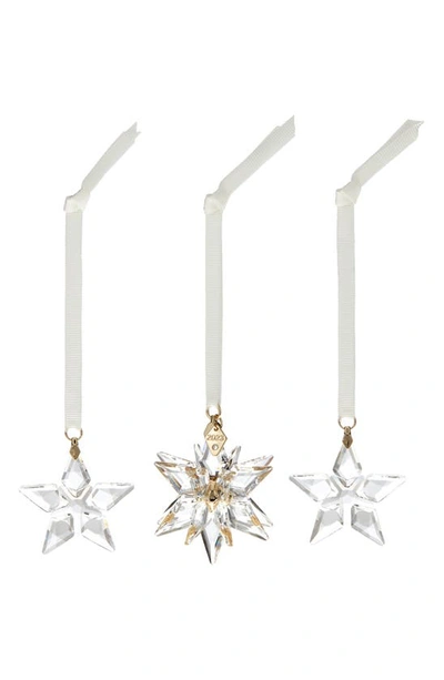 Swarovski Set Of 3 2023 Crystal Star Ornaments In Clear / Gold