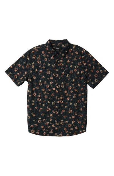 Quiksilver Future Hippie Floral Short Sleeve Button-up Shirt In Black