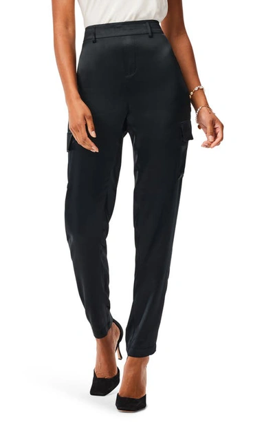 Nic + Zoe Elevated Satin Tapered Leg Cargo Trousers In Black