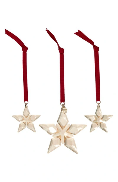 Swarovski Set Of 3 2023 Crystal Star Ornaments In Gold