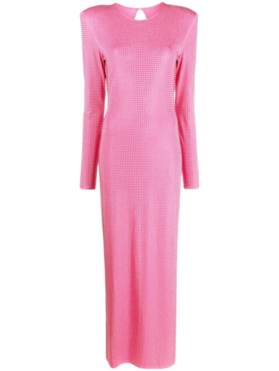 Rotate Birger Christensen Rhinestoned Open-back Gown In Pink