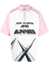 NATASHA ZINKO WHITE AND PINK TECHNO FOR ALIENS AND BUNNIES POLO SHIRT