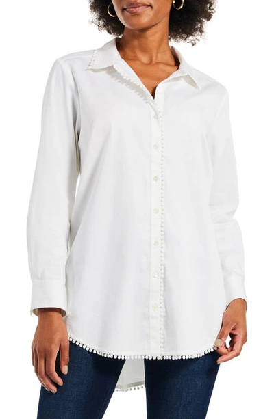 Nic + Zoe Roundabout Picot Trim Stretch Cotton Button-up Shirt In Paper White