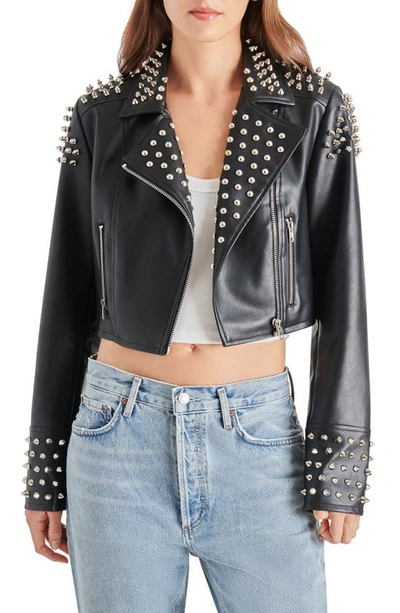 Steve Madden Tabby Studded Faux Leather Jacket In Black